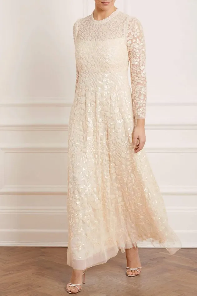 Women Embellished Dresses Needle and Thread Aurelia Long Sleeve Gown Champagne