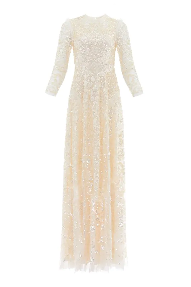 Women Embellished Dresses Needle and Thread Aurelia Long Sleeve Gown Champagne