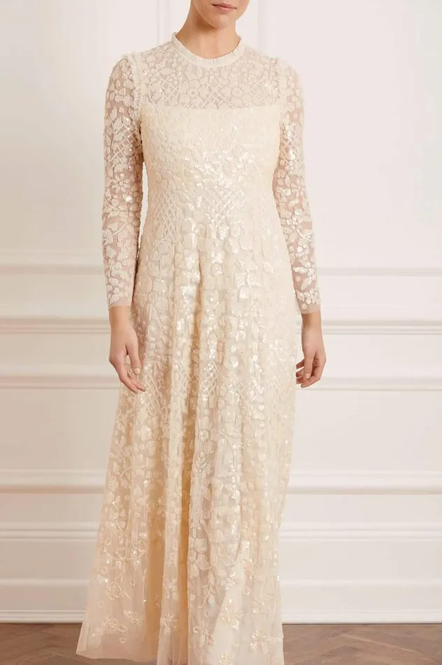 Women Embellished Dresses Needle and Thread Aurelia Long Sleeve Gown Champagne
