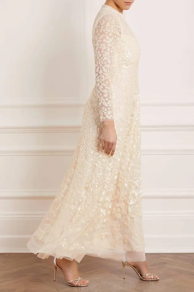 Women Embellished Dresses Needle and Thread Aurelia Long Sleeve Gown Champagne