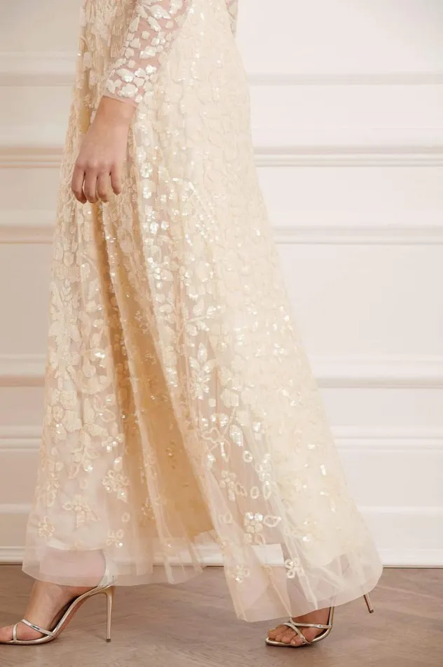 Women Embellished Dresses Needle and Thread Aurelia Long Sleeve Gown Champagne
