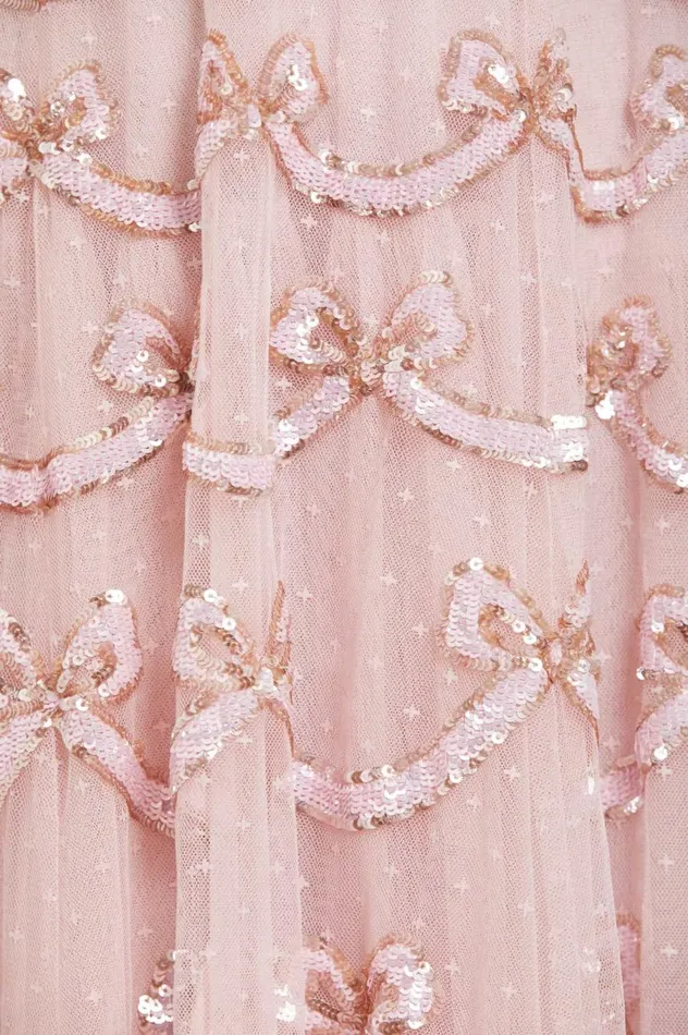 Women Embellished Dresses Needle and Thread Bow Sequin Short Sleeve Gown Pink Women Embellished Dresses Needle and Thread Bow Sequin Short Sleeve Gown Pink