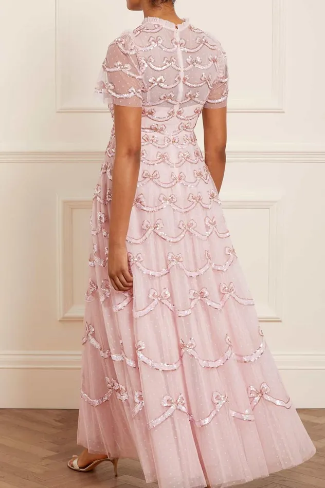 Women Embellished Dresses Needle and Thread Bow Sequin Short Sleeve Gown Pink Women Embellished Dresses Needle and Thread Bow Sequin Short Sleeve Gown Pink