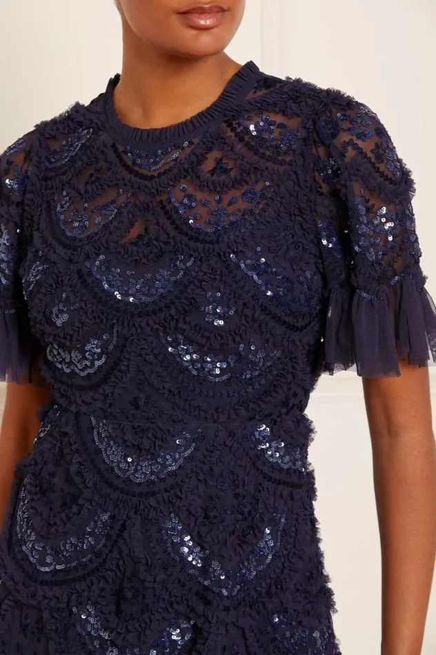 Women Embellished Dresses Needle and Thread Carmen Ruffle Ankle Gown Blue