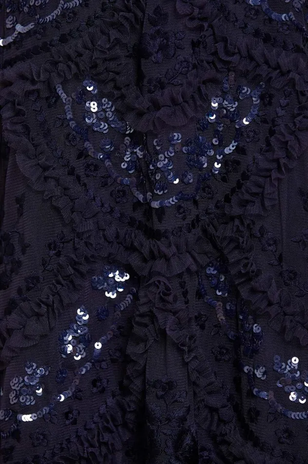 Women Embellished Dresses Needle and Thread Carmen Ruffle Ankle Gown Blue