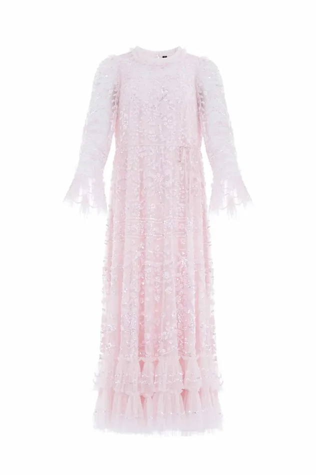 Women Embellished Dresses Needle and Thread Celia Long Sleeve Ankle Gown Pink