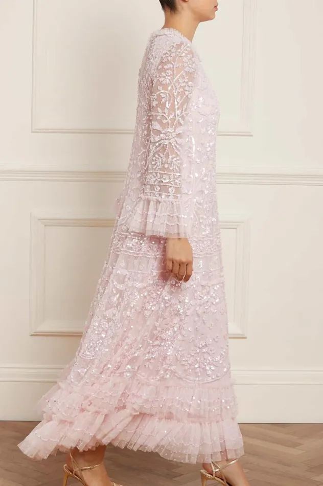 Women Embellished Dresses Needle and Thread Celia Long Sleeve Ankle Gown Pink