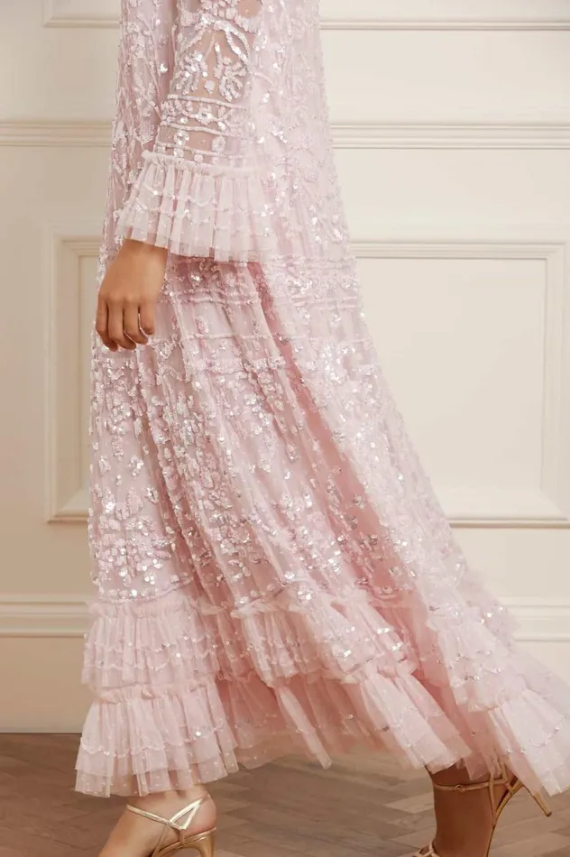 Women Embellished Dresses Needle and Thread Celia Long Sleeve Ankle Gown Pink