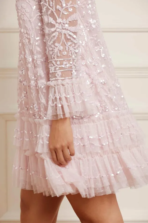 Women Embellished Dresses Needle and Thread Celia Long Sleeve Mini Dress Pink