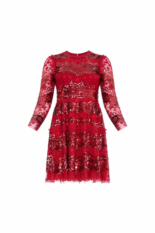 Women Embellished Dresses Needle and Thread Chantilly Sequin Micro Mini Dress Red