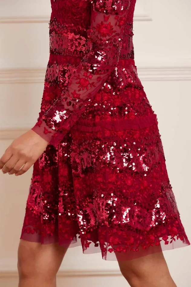 Women Embellished Dresses Needle and Thread Chantilly Sequin Micro Mini Dress Red