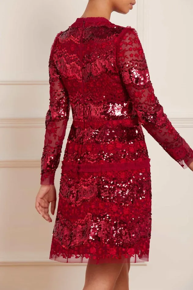 Women Embellished Dresses Needle and Thread Chantilly Sequin Micro Mini Dress Red