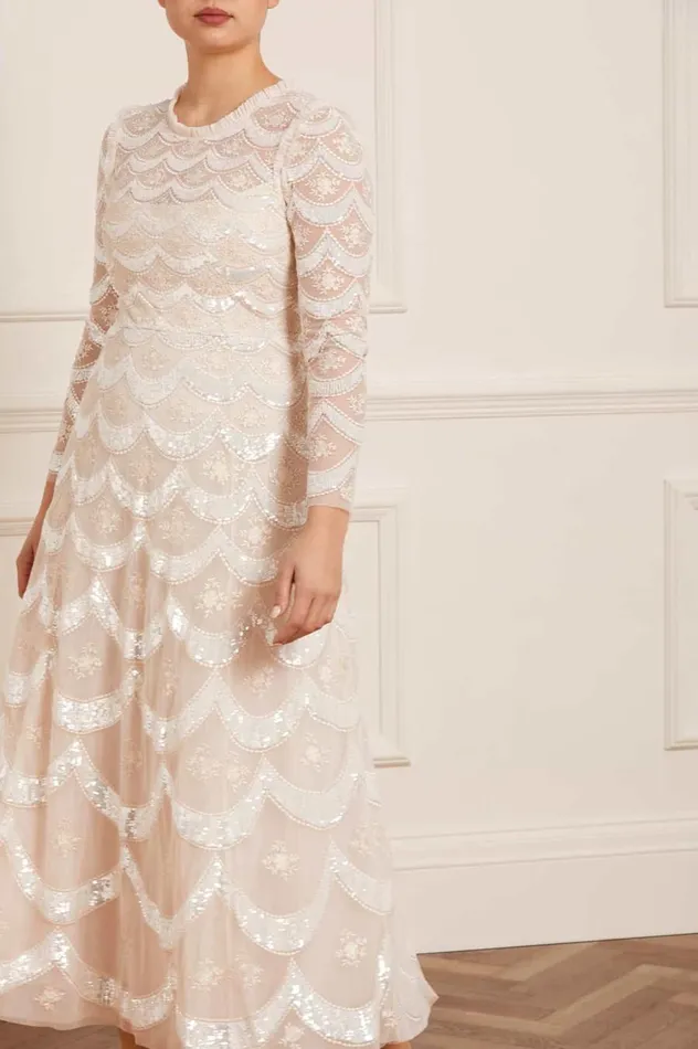Women Embellished Dresses Needle and Thread Fifi Long Sleeve Ankle Gown Champagne