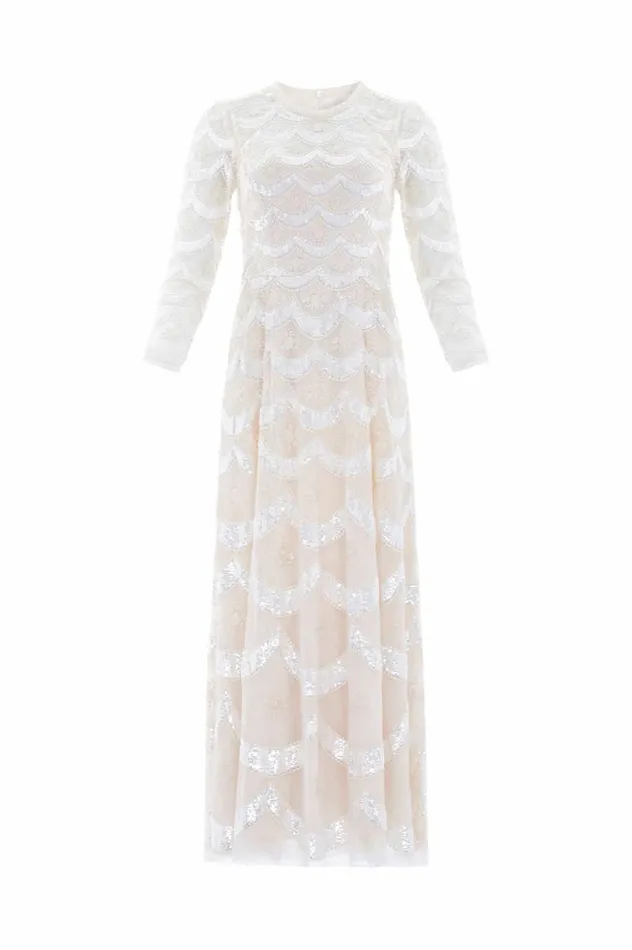 Women Embellished Dresses Needle and Thread Fifi Long Sleeve Ankle Gown Champagne
