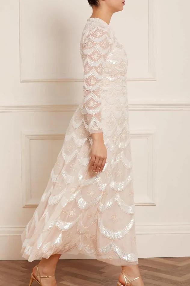 Women Embellished Dresses Needle and Thread Fifi Long Sleeve Ankle Gown Champagne