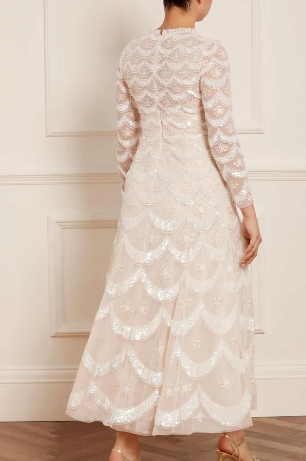 Women Embellished Dresses Needle and Thread Fifi Long Sleeve Ankle Gown Champagne