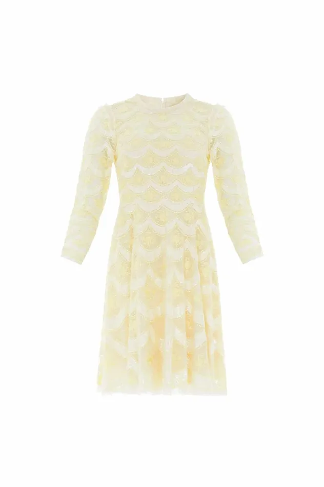 Women Embellished Dresses Needle and Thread Fifi Long Sleeve Mini Dress Yellow