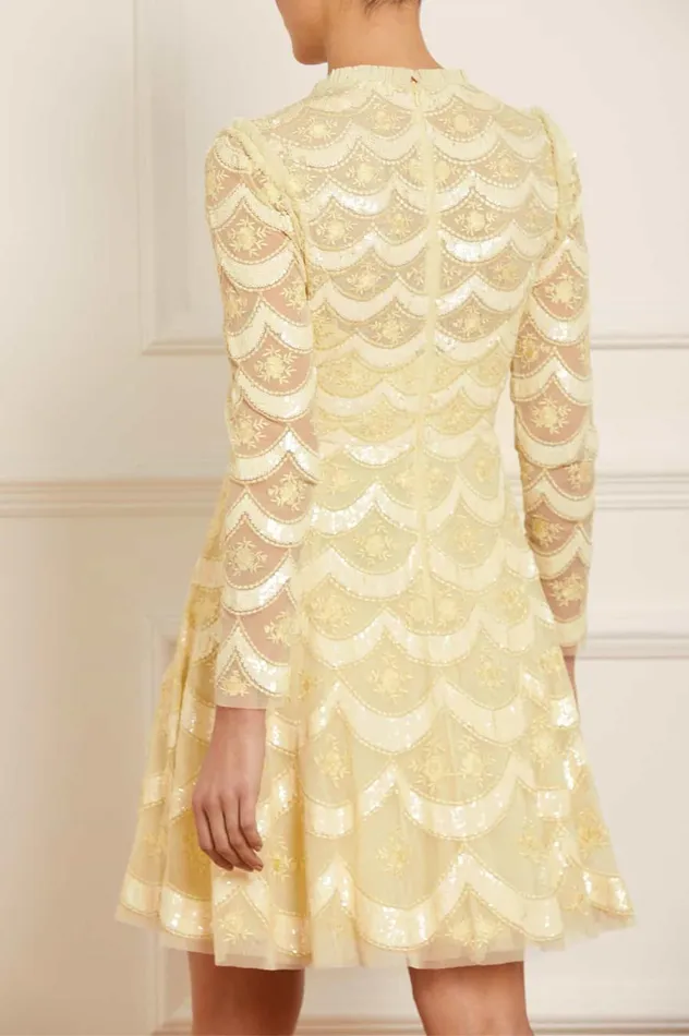 Women Embellished Dresses Needle and Thread Fifi Long Sleeve Mini Dress Yellow