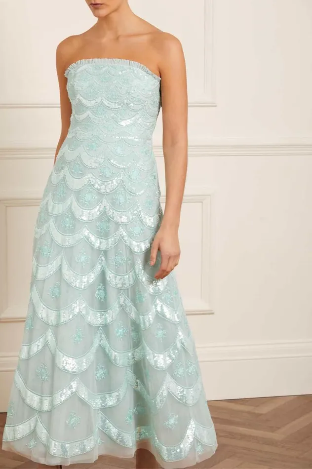 Women Embellished Dresses Needle and Thread Fifi Strapless Ankle Gown Green