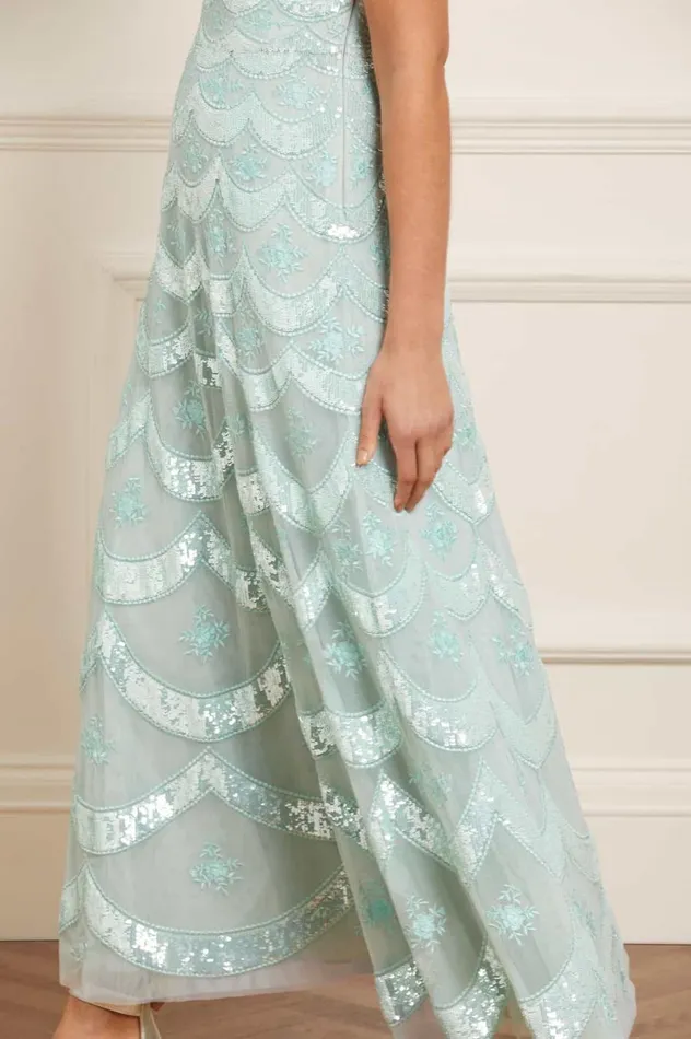 Women Embellished Dresses Needle and Thread Fifi Strapless Ankle Gown Green