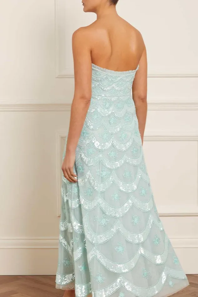Women Embellished Dresses Needle and Thread Fifi Strapless Ankle Gown Green