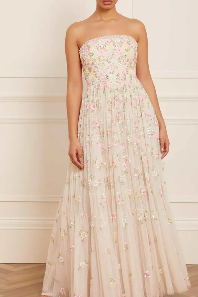 Women Embellished Dresses Needle and Thread Freesia Shimmer Strapless Gown Champagne Women Embellished Dresses Needle and Thread Freesia Shimmer Strapless Gown Champagne