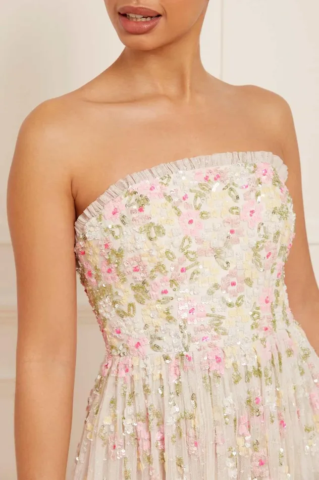 Women Embellished Dresses Needle and Thread Freesia Shimmer Strapless Gown Champagne Women Embellished Dresses Needle and Thread Freesia Shimmer Strapless Gown Champagne
