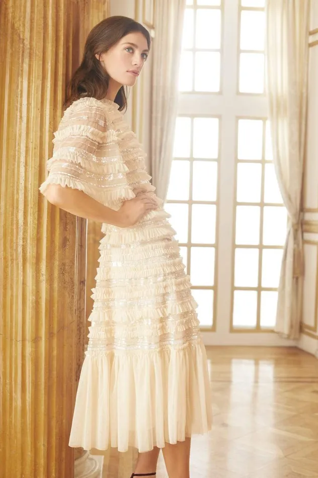 Women Embellished Dresses Needle and Thread Nancy Frill Ballerina Dress Champagne