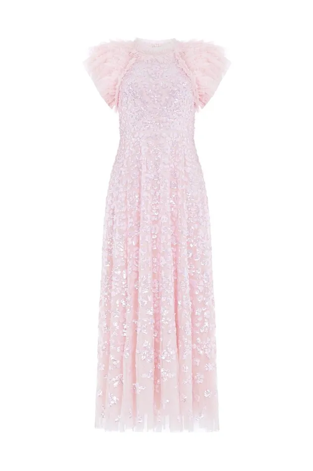 Women Embellished Dresses Needle and Thread Sequin Rose Gloss Ankle Gown Pink
