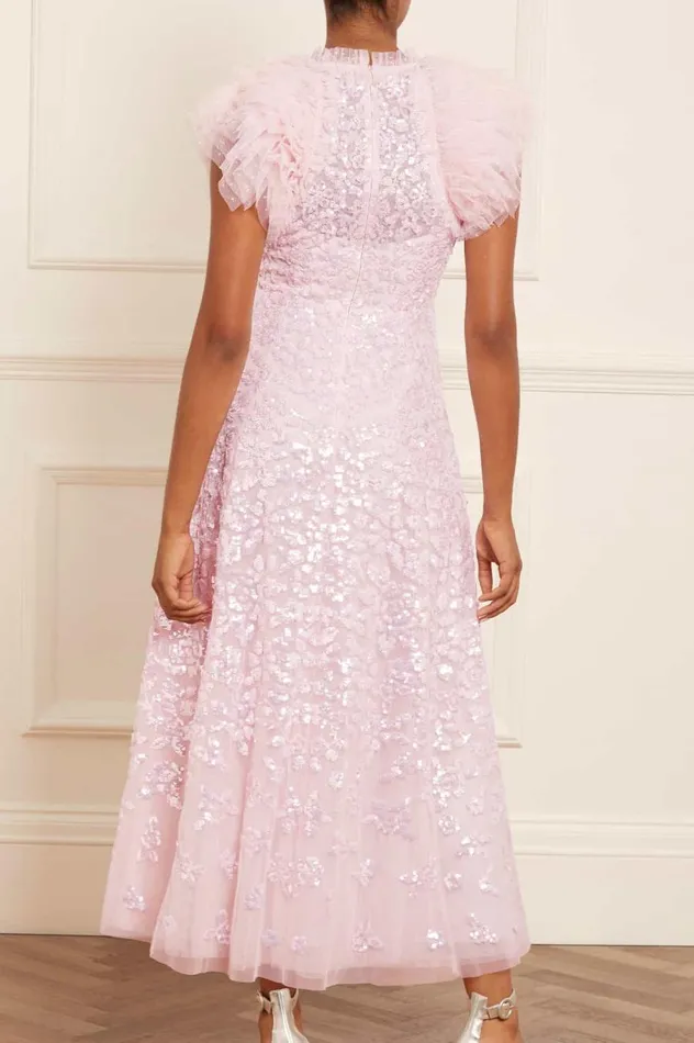 Women Embellished Dresses Needle and Thread Sequin Rose Gloss Ankle Gown Pink