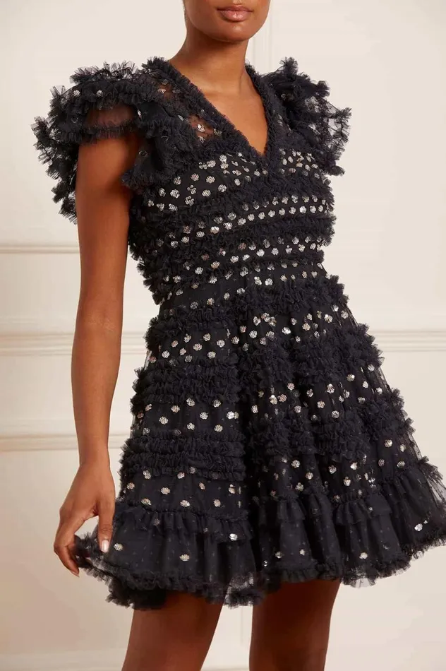 Women Embellished Dresses Needle and Thread Vivian VNeck Micro Mini Dress Black