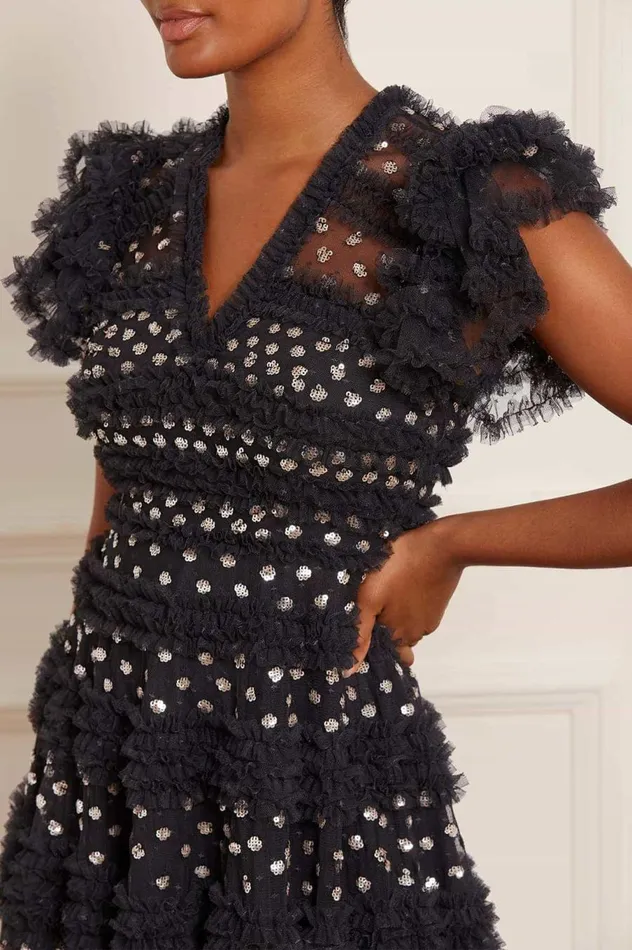 Women Embellished Dresses Needle and Thread Vivian VNeck Micro Mini Dress Black