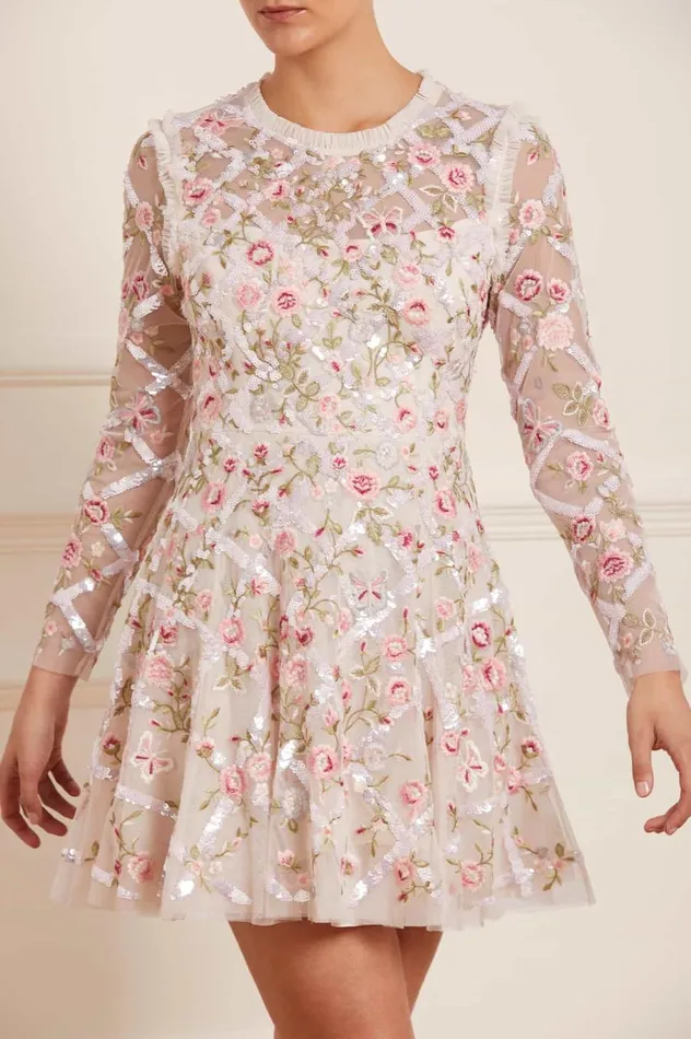 Women Embroidered Dresses Needle and Thread Athena Rose Micro Mini Dress Champagne Women Embroidered Dresses Needle and Thread Athena Rose Micro Mini Dress Champagne