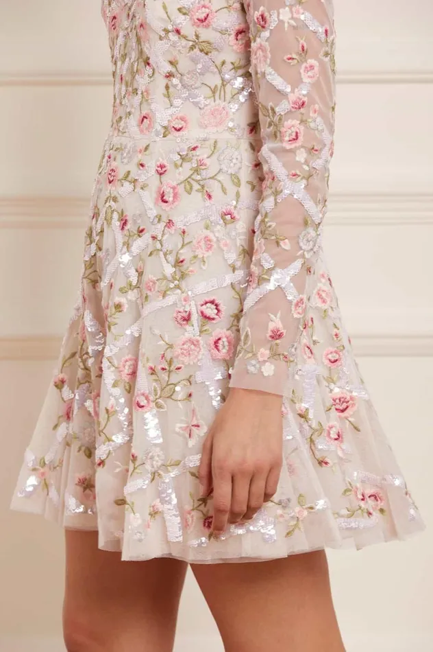 Women Embroidered Dresses Needle and Thread Athena Rose Micro Mini Dress Champagne Women Embroidered Dresses Needle and Thread Athena Rose Micro Mini Dress Champagne