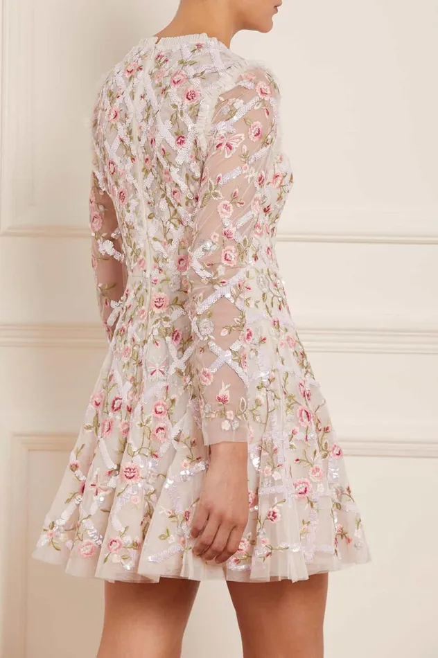 Women Embroidered Dresses Needle and Thread Athena Rose Micro Mini Dress Champagne Women Embroidered Dresses Needle and Thread Athena Rose Micro Mini Dress Champagne