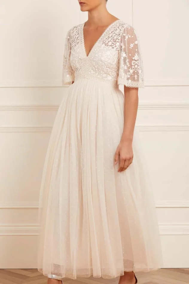 Women Embroidered Dresses Needle and Thread Celestia Ribbon Bodice Ankle Gown Champagne