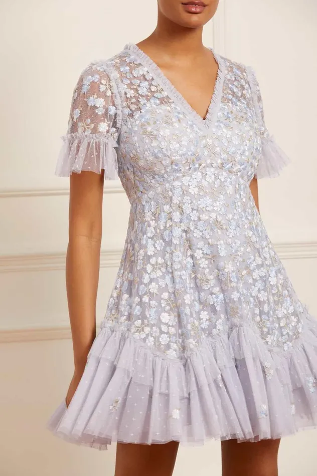 Women Embroidered Dresses Needle and Thread Evening Primrose Micro Mini Dress Blue