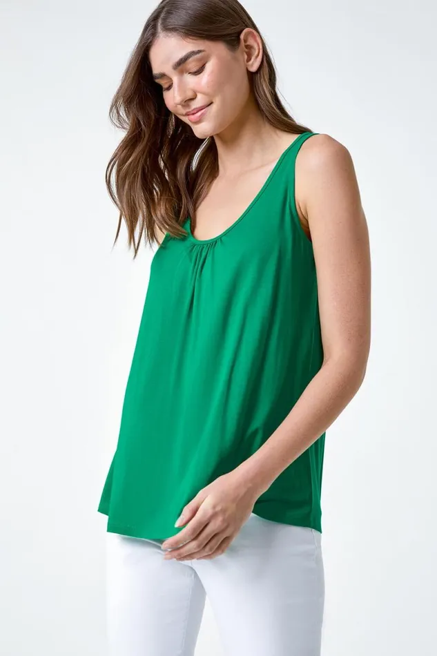 Women Emerald Plain VNeck Stretch Jersey Vest Top Roman Tops
