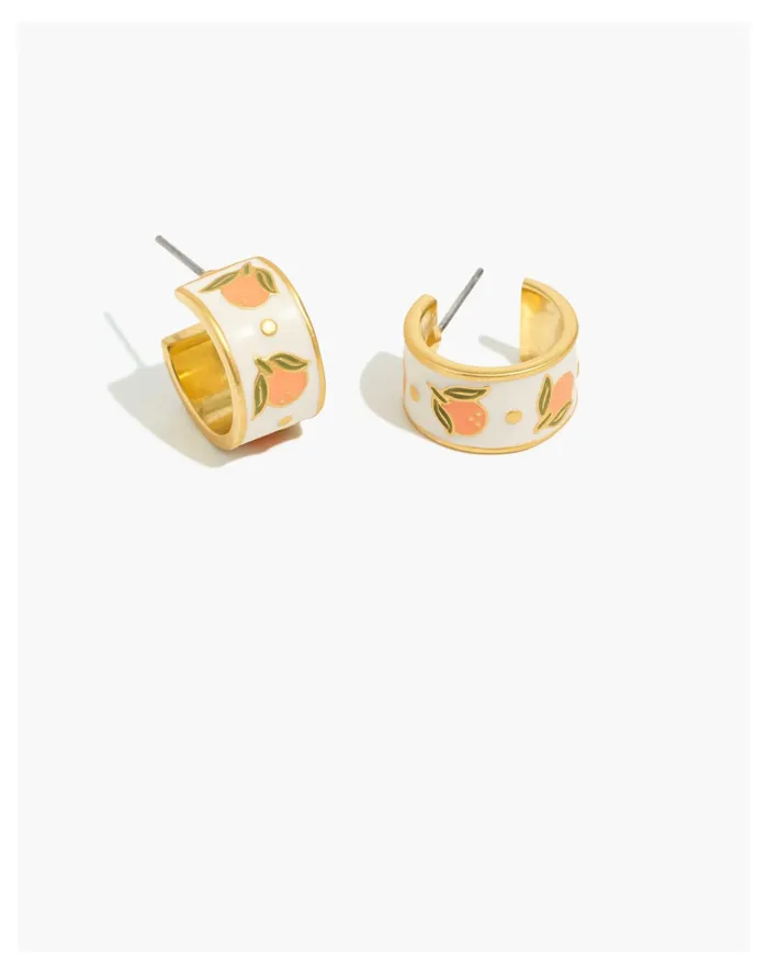 Women Enamel Clementine Huggie Hoop Earrings Vintage Gold Madewell Earrings