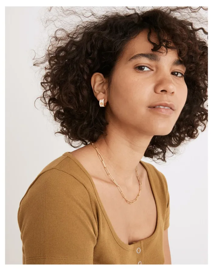 Women Enamel Clementine Huggie Hoop Earrings Vintage Gold Madewell Earrings Women Enamel Clementine Huggie Hoop Earrings Vintage Gold Madewell Earrings