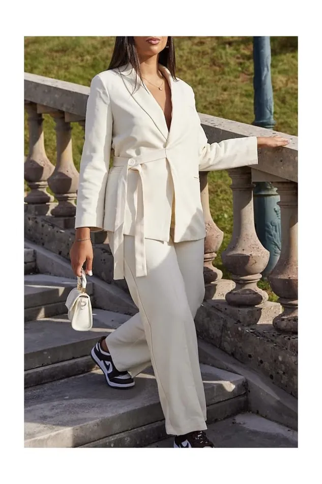 Women Ensemble 2 Pices Blazer Pantalon cru Ecru Brentiny Paris Pants