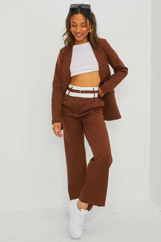 Women Ensemble 2 Pices Blazer Pantalon Marron Brown Brentiny Paris Sets With Top Bottoms Women Ensemble 2 Pices Blazer Pantalon Marron Brown Brentiny Paris Sets With Top Bottoms