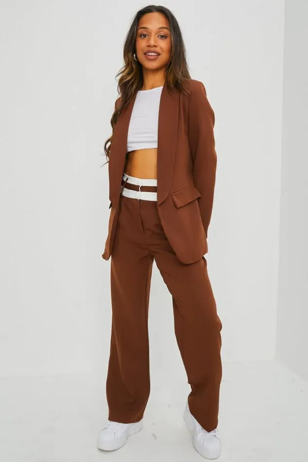 Women Ensemble 2 Pices Blazer Pantalon Marron Brown Brentiny Paris Sets With Top Bottoms Women Ensemble 2 Pices Blazer Pantalon Marron Brown Brentiny Paris Sets With Top Bottoms