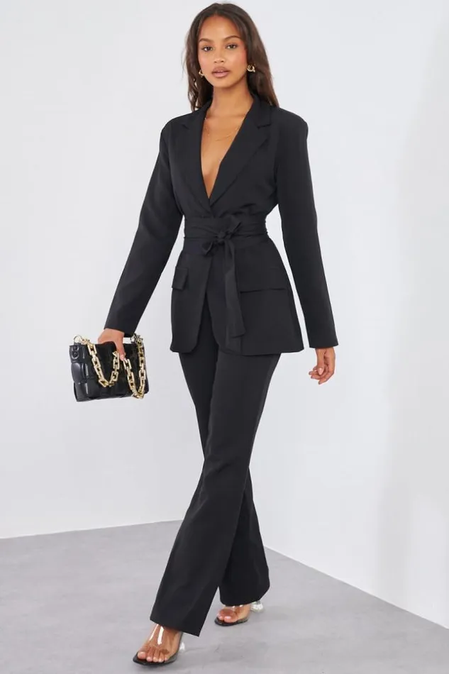 Women Ensemble 2 Pices Blazer Pantalon Tailleur Noir Black Brentiny Paris Jackets