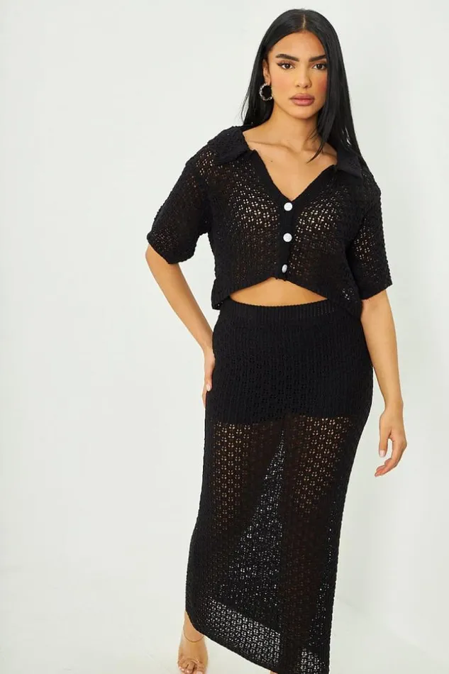 Women Ensemble 2 Pices Chemise Jupe En Crochet Noir Black Brentiny Paris Sets With Top Bottoms Women Ensemble 2 Pices Chemise Jupe En Crochet Noir Black Brentiny Paris Sets With Top Bottoms