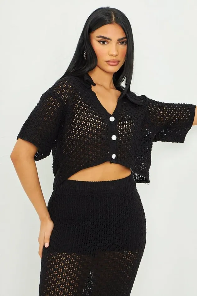 Women Ensemble 2 Pices Chemise Jupe En Crochet Noir Black Brentiny Paris Sets With Top Bottoms Women Ensemble 2 Pices Chemise Jupe En Crochet Noir Black Brentiny Paris Sets With Top Bottoms