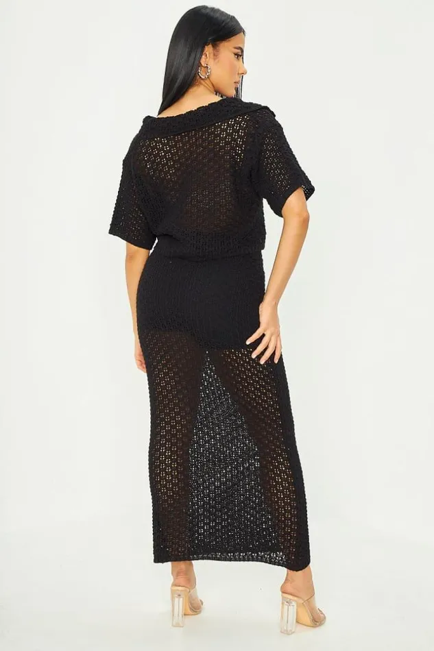 Women Ensemble 2 Pices Chemise Jupe En Crochet Noir Black Brentiny Paris Sets With Top Bottoms Women Ensemble 2 Pices Chemise Jupe En Crochet Noir Black Brentiny Paris Sets With Top Bottoms