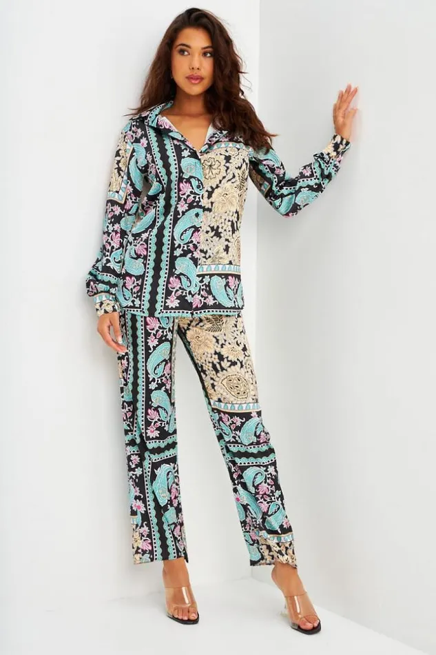 Women Ensemble 2 Pices Chemise Pantalon NoirVert D039eau Motif Baroque Et Paisley Black Brentiny Paris Shirts and Blouses Women Ensemble 2 Pices Chemise Pantalon NoirVert D039eau Motif Baroque Et Paisley Black Brentiny Paris Shirts and Blouses