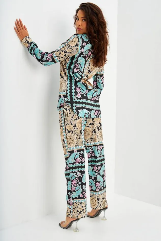Women Ensemble 2 Pices Chemise Pantalon NoirVert D039eau Motif Baroque Et Paisley Black Brentiny Paris Shirts and Blouses Women Ensemble 2 Pices Chemise Pantalon NoirVert D039eau Motif Baroque Et Paisley Black Brentiny Paris Shirts and Blouses