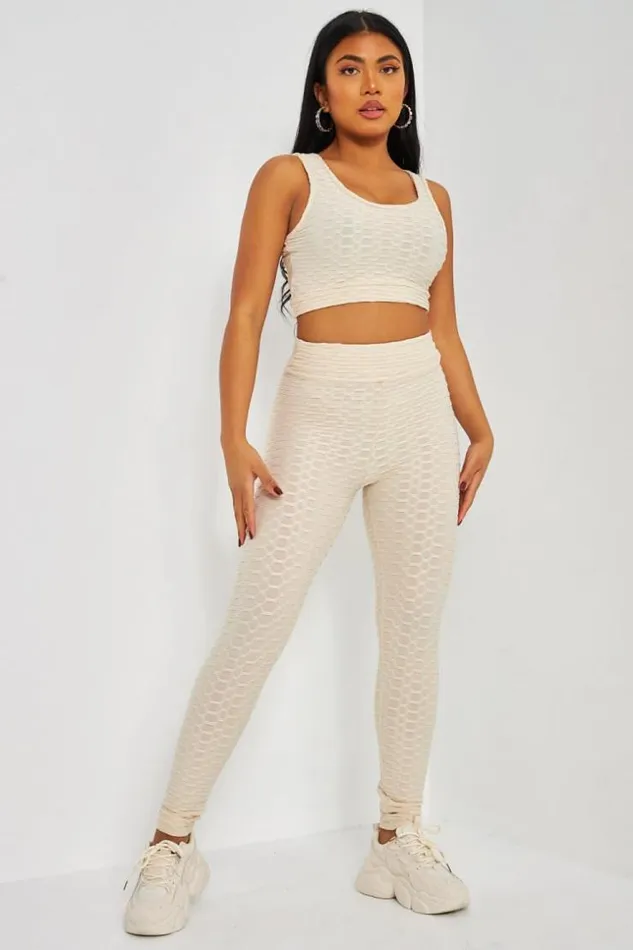 Women Ensemble 2 Pices Crop Top Legging Textur Beige Beige Brentiny Paris Lace Tops Women Ensemble 2 Pices Crop Top Legging Textur Beige Beige Brentiny Paris Lace Tops